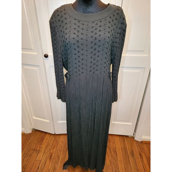 Vintage 90's Dark Green Eyelet Maxi Dress Impulsive sz 16 Cottagecore Whimsygoth - Picture 1 of 9